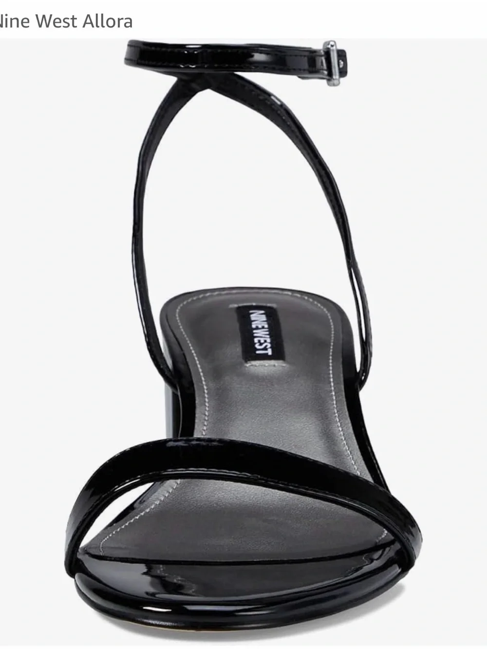 Nine West Black Patent Ankle-Strap Block Heel Sandals